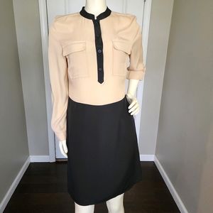Ann Taylor Lightweight Tan/Cream & Black Dress